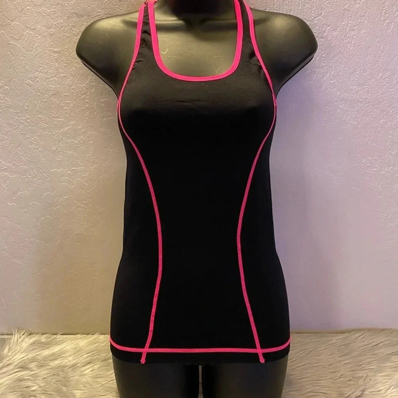 Splash Black and Pink Contrast Trim Stitched One Size Stretch Tank Top Athletic - Picture 9 of 15
